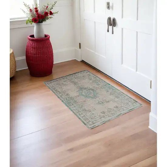 Gray and Green Medallion Non Skid Area Rug Photo 1