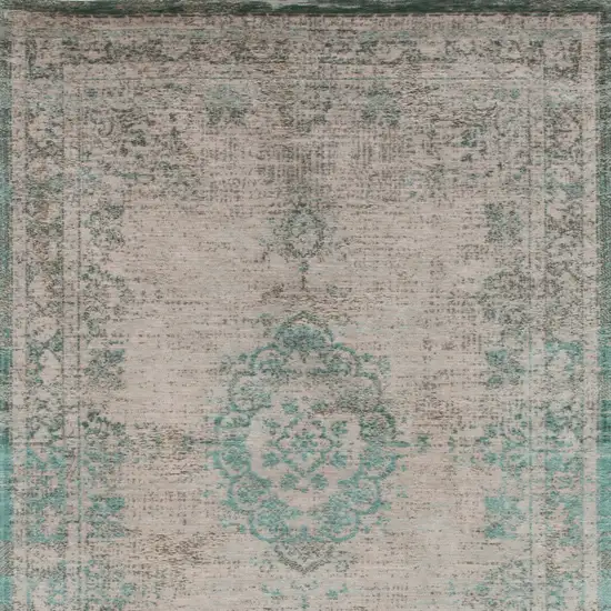 Gray and Green Medallion Non Skid Area Rug Photo 5