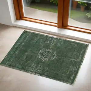 Photo of Gray and Green Medallion Non Skid Area Rug