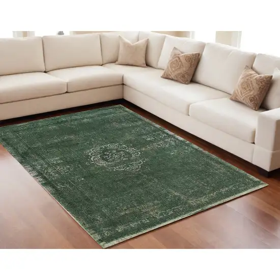 Gray and Green Medallion Non Skid Area Rug Photo 1