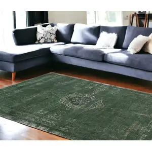 Photo of Gray and Green Medallion Non Skid Area Rug