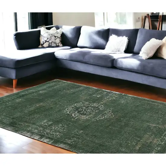 Gray and Green Medallion Non Skid Area Rug Photo 1