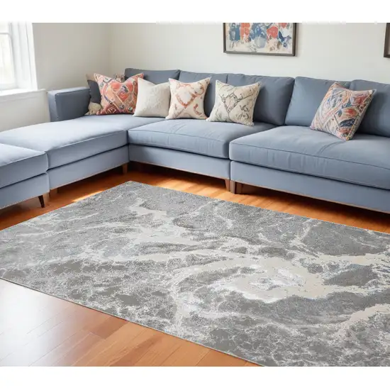 Gray and Ivory Abstract Area Rug Photo 1