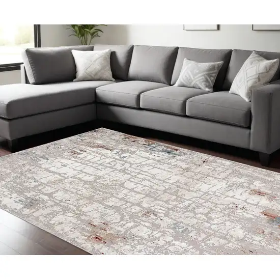 Gray and Ivory Abstract Power Loom Area Rug Photo 1