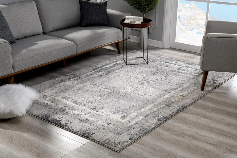 Gray and Ivory Abstract Distressed Area Rug Photo 3