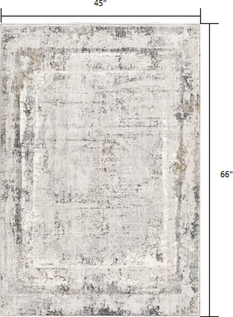 Gray and Ivory Abstract Distressed Area Rug Photo 2