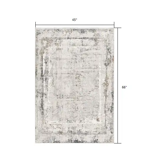 Gray and Ivory Abstract Distressed Area Rug Photo 2