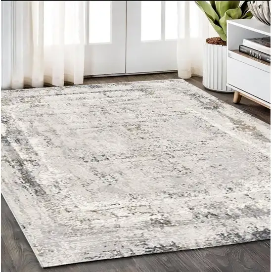 Gray and Ivory Abstract Power Loom Area Rug Photo 1