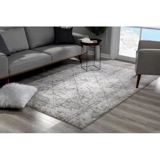 Gray and Ivory Abstract Distressed Area Rug Photo 10