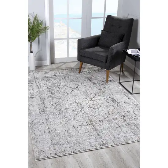 Gray and Ivory Abstract Distressed Area Rug Photo 9