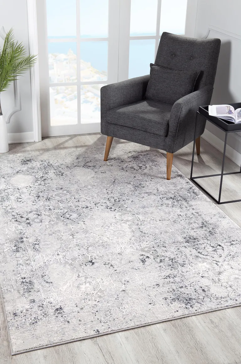 Gray and Ivory Abstract Distressed Area Rug Photo 4