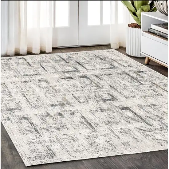 Gray and Ivory Abstract Power Loom Area Rug Photo 1