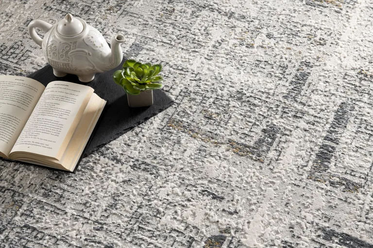 Gray and Ivory Abstract Distressed Area Rug Photo 5