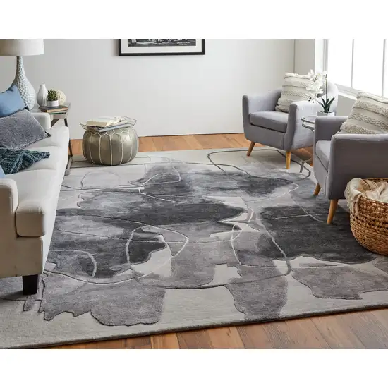 Gray and Ivory Abstract Hand Tufted Area Rug Photo 9