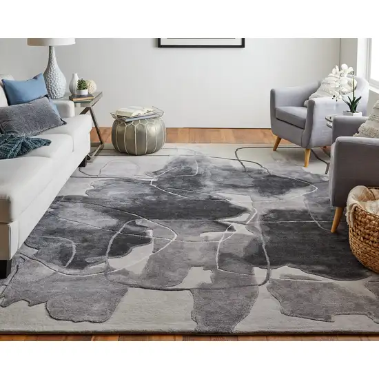 Gray and Ivory Abstract Hand Tufted Area Rug Photo 8