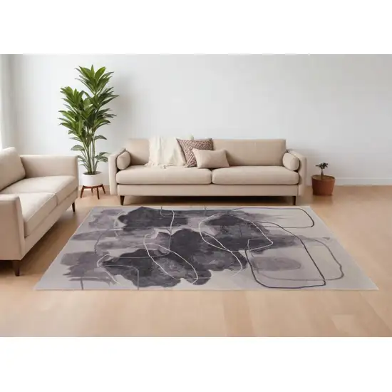 Gray and Ivory Abstract Hand Tufted Area Rug Photo 1