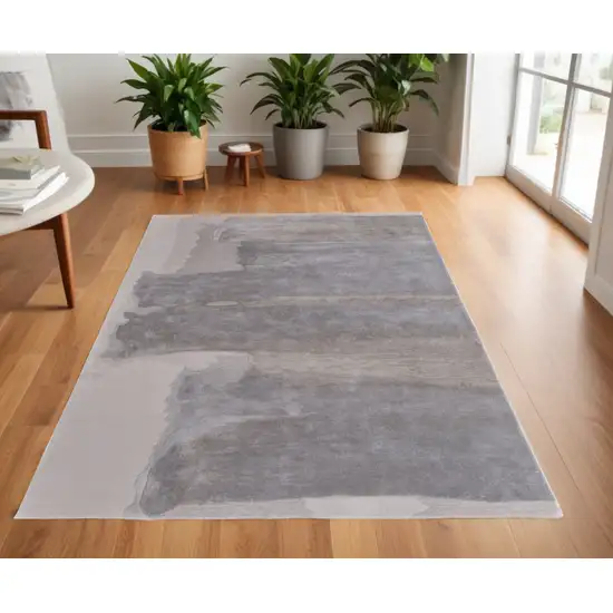 Gray and Ivory Abstract Hand Tufted Area Rug Photo 2