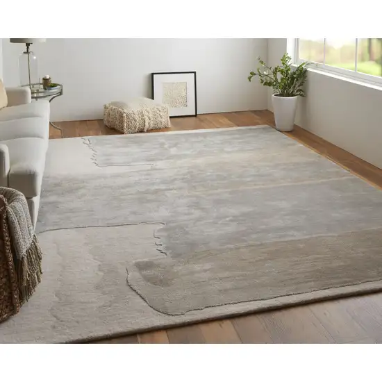 Gray and Ivory Abstract Hand Tufted Area Rug Photo 8