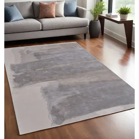 Gray and Ivory Abstract Hand Tufted Area Rug Photo 2