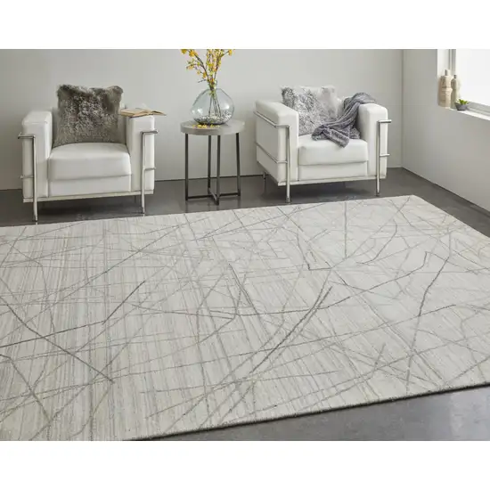 Gray and Ivory Abstract Hand Woven Area Rug Photo 7