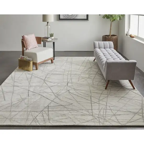 Gray and Ivory Abstract Hand Woven Area Rug Photo 8