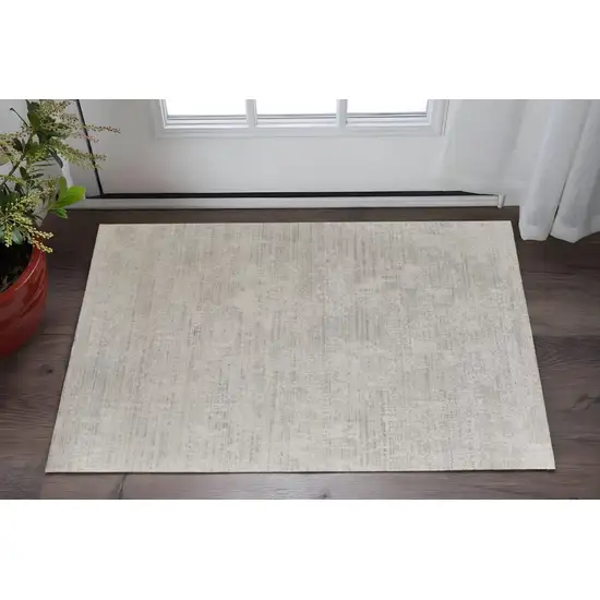 Gray and Ivory Abstract Hand Woven Worn Faded Area Rug Photo 1