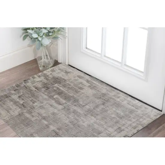 Gray and Ivory Abstract Hand Woven Worn Faded Area Rug Photo 1