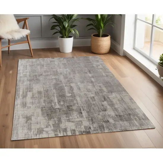 Gray and Ivory Abstract Hand Woven Worn Faded Area Rug Photo 1