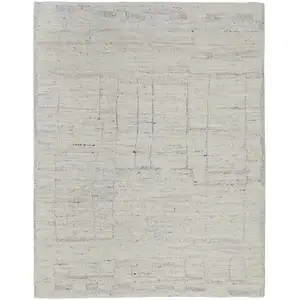 Photo of Gray and Ivory Abstract Hand Woven Worn Faded Area Rug