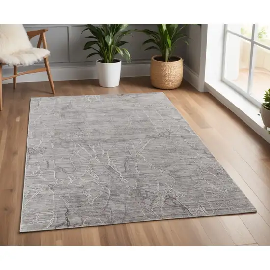 Gray and Ivory Abstract Hand Woven Worn Faded Area Rug Photo 1