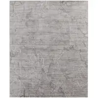 Photo of Gray and Ivory Abstract Hand Woven Worn Faded Area Rug