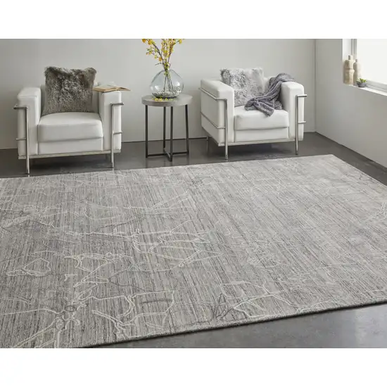 Gray and Ivory Abstract Hand Woven Worn Faded Area Rug Photo 9