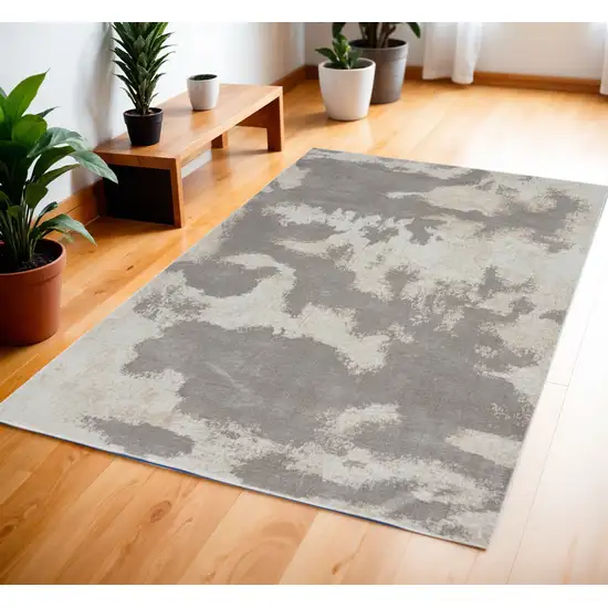 Gray and Ivory Abstract Non Skid Area Rug Photo 1