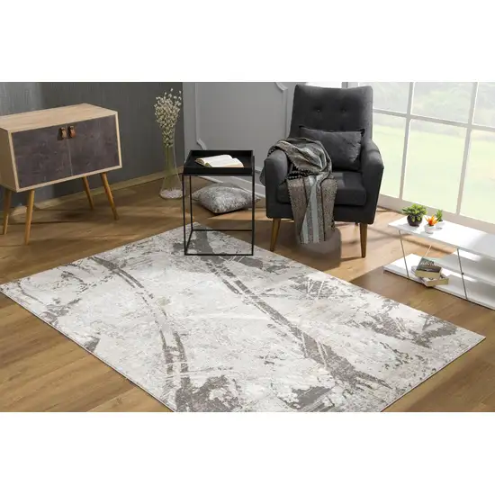 Gray and Ivory Abstract Organic Area Rug Photo 4