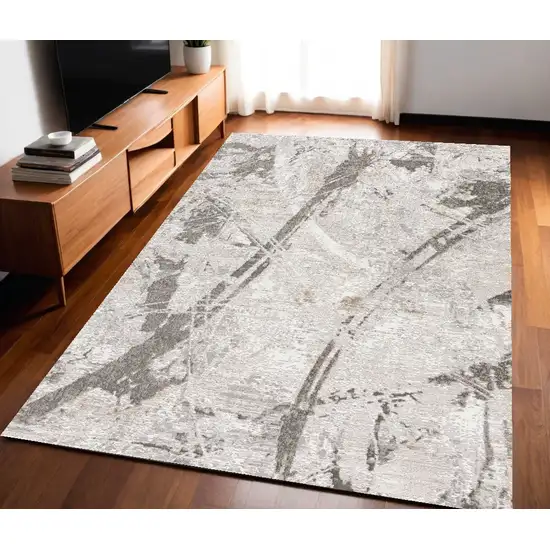 Gray and Ivory Abstract Power Loom Area Rug Photo 1