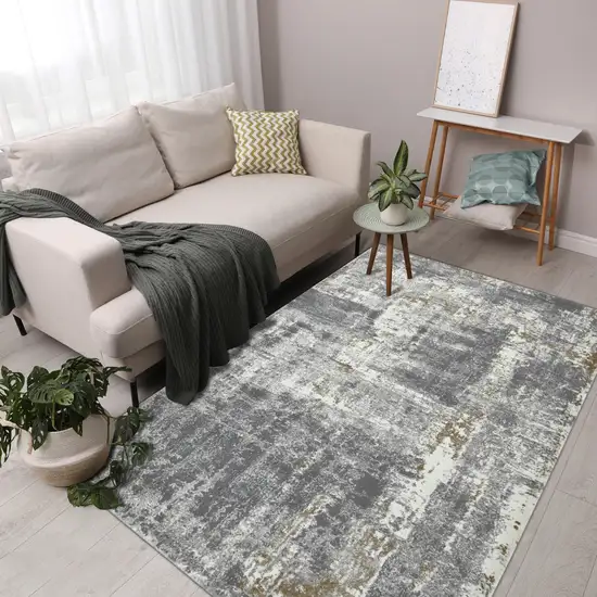 Gray and Ivory Abstract Power Loom Area Rug Photo 5