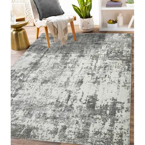 Gray and Ivory Abstract Power Loom Area Rug Photo 5