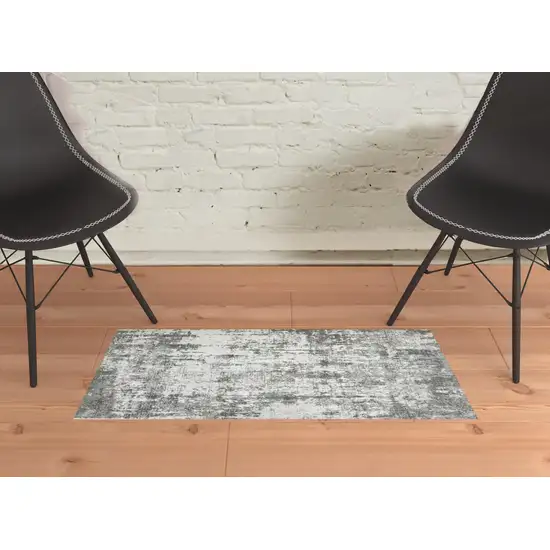 Gray and Ivory Abstract Power Loom Area Rug Photo 2