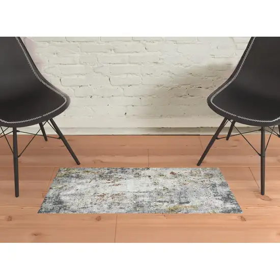 Gray and Ivory Abstract Power Loom Area Rug Photo 2