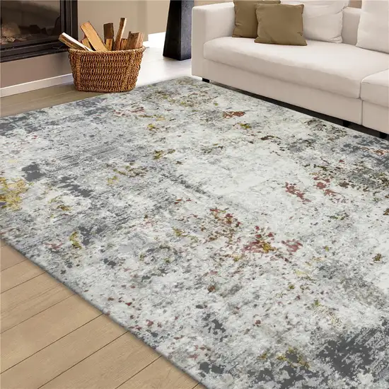 Gray and Ivory Abstract Power Loom Area Rug Photo 6