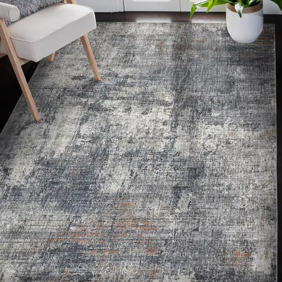 Gray and Ivory Abstract Power Loom Area Rug Photo 5