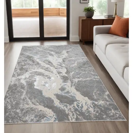 Gray and Ivory Abstract Power Loom Area Rug Photo 1