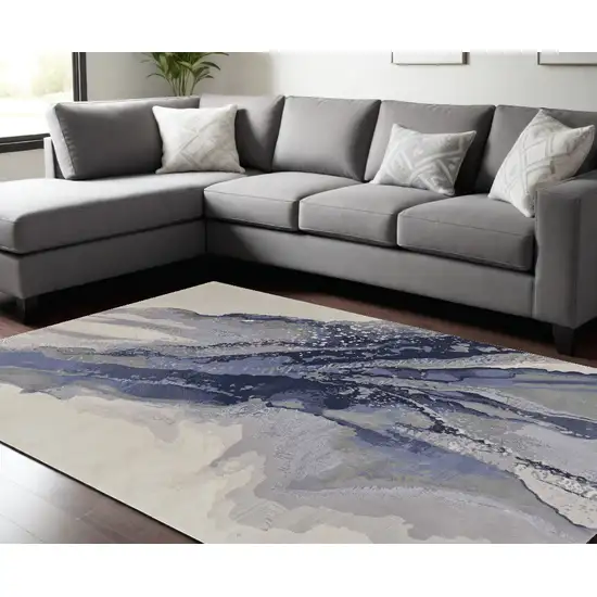 Gray and Ivory Abstract Power Loom Area Rug Photo 1