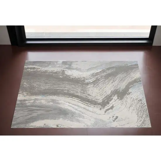 Gray and Ivory Abstract Power Loom Area Rug Photo 1