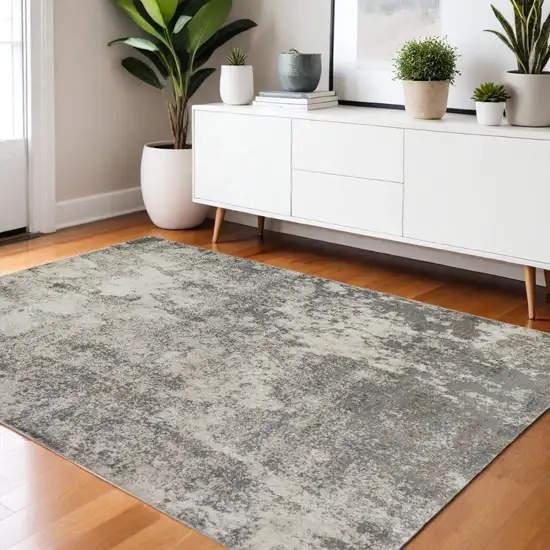 Gray and Ivory Abstract Power Loom Area Rug Photo 2