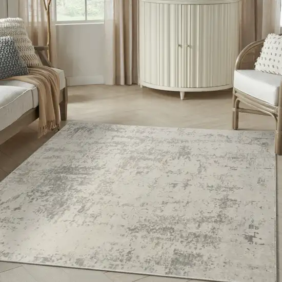 Gray and Ivory Abstract Power Loom Area Rug Photo 8