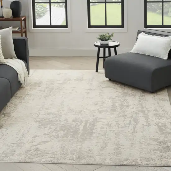 Gray and Ivory Abstract Power Loom Area Rug Photo 8