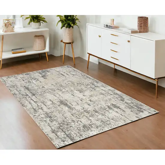 Gray and Ivory Abstract Power Loom Area Rug Photo 4