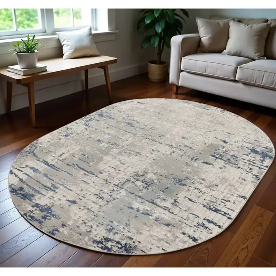 Gray and Ivory Abstract Power Loom Area Rug Photo 2