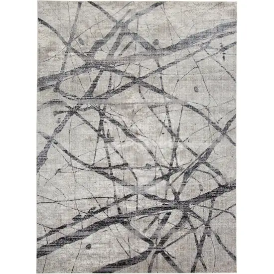 Gray and Ivory Abstract Power Loom Area Rug Photo 5